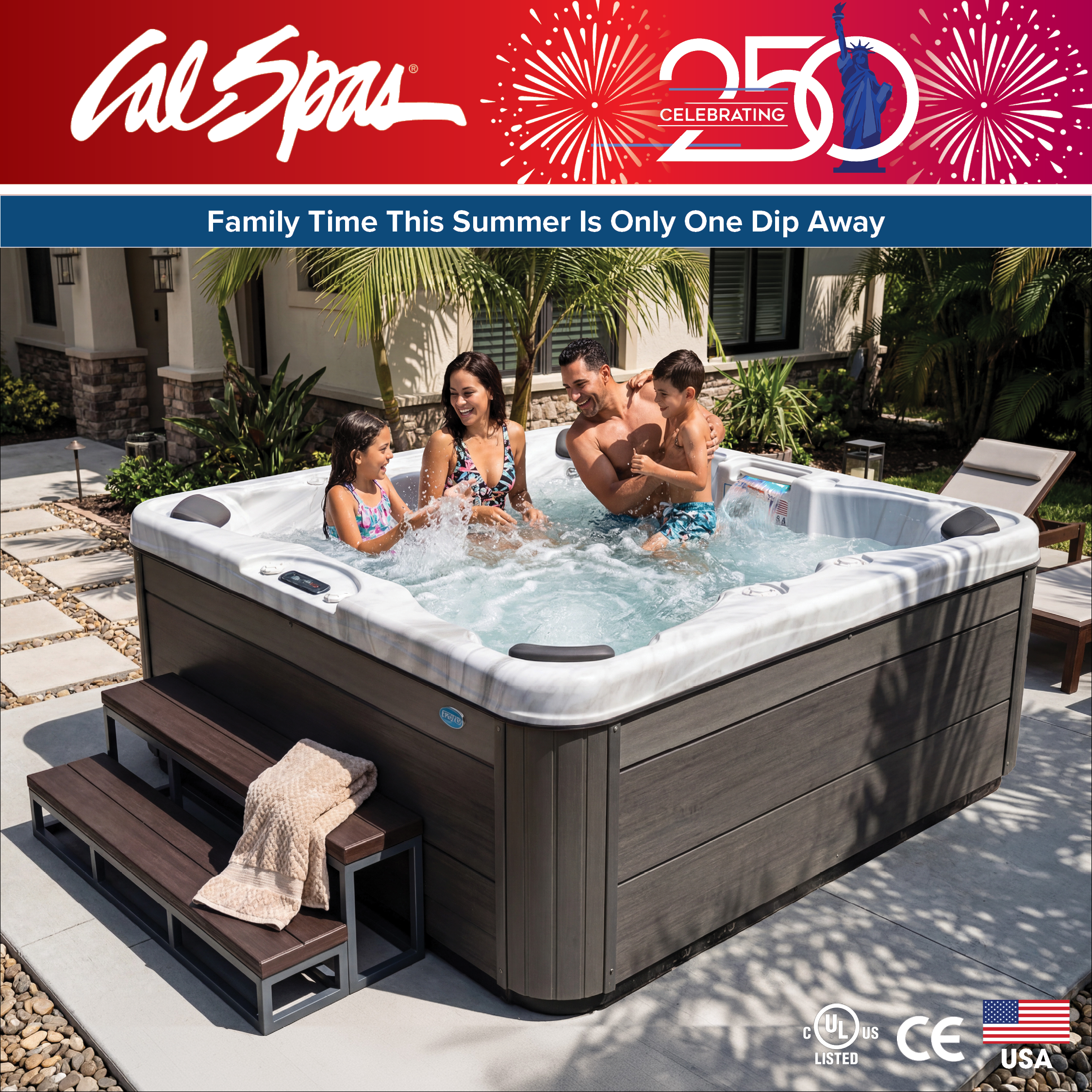 Calspas hot tub being used in a family setting - San Luis Obispo